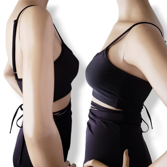 This Is A Love Song Black "TL$ BB Club" Print Criss Cross Waist Tie Crop Top - Picture 4 of 9